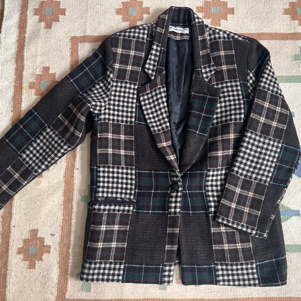 Plaid Patchwork Blazer - image 1